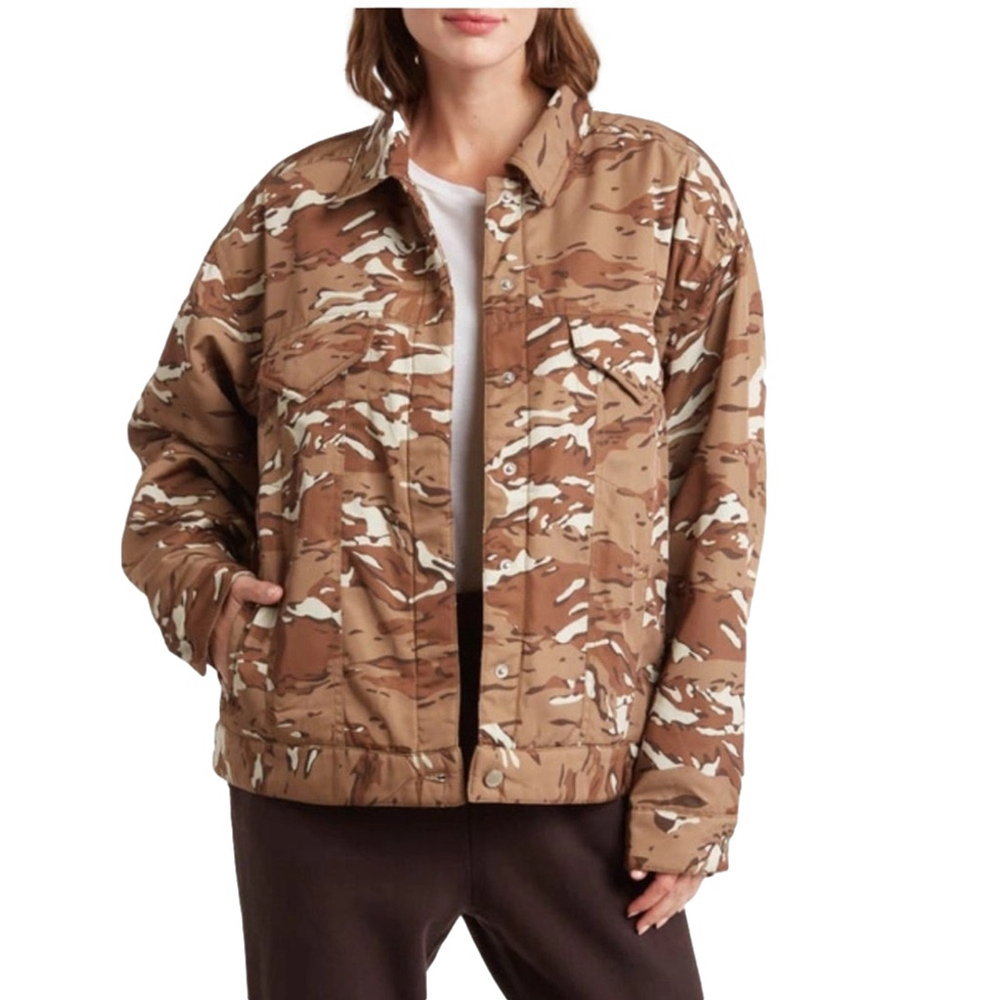 Good American 4XL (7/8) Oversized Trucker Puffer Jacket Pecan Camo NWOT